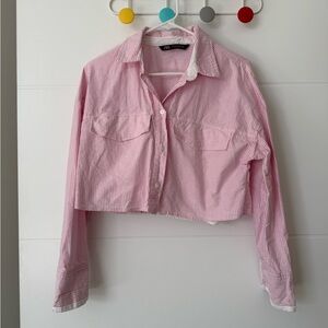 Zara Cropped Shirt (Pink / White, M)